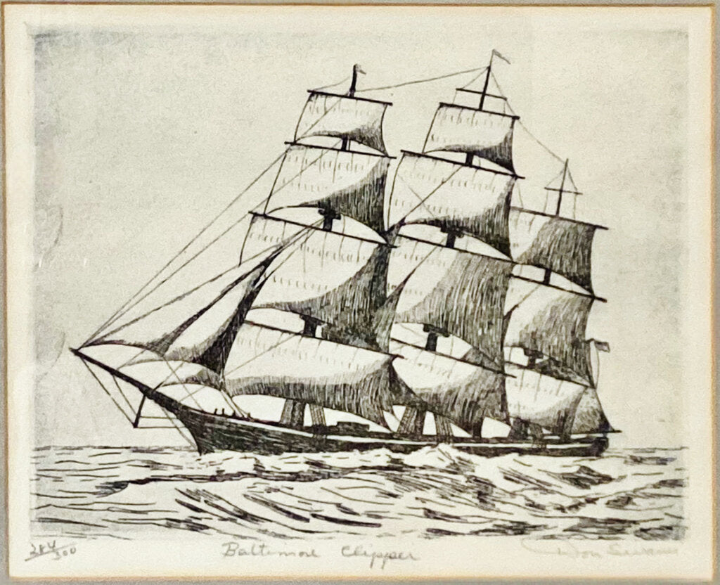 Don Swann. "Baltimore Clipper." Numbered & Signed Etching.