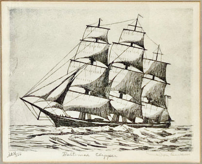 Don Swann. "Baltimore Clipper." Numbered & Signed Etching.