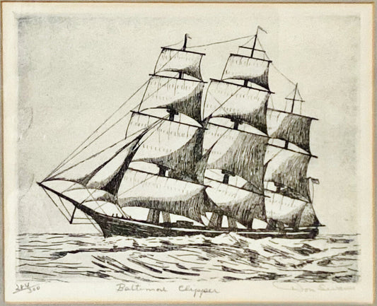 Don Swann. "Baltimore Clipper." Numbered & Signed Etching.