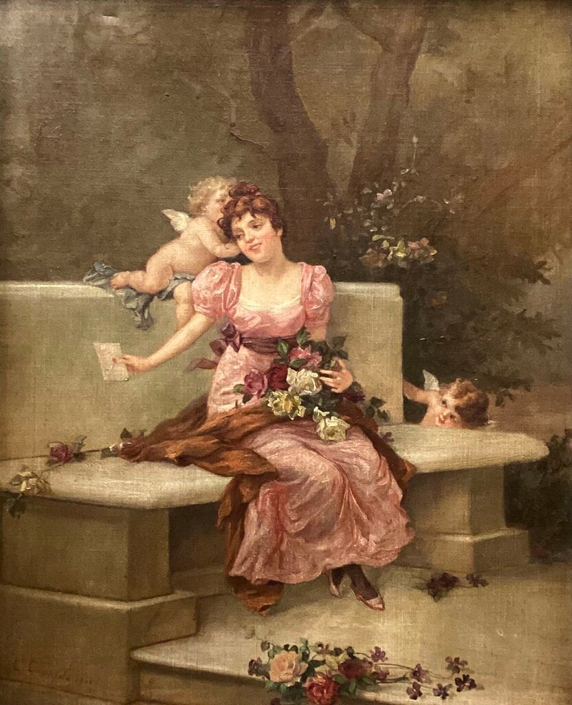 Ernest Capaldo. The Love Letter. Oil on Canvas. American Early 1900s