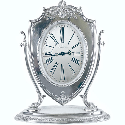 Waltham Mantel Clock Mounted in Sterling by Reed & Barton Co.