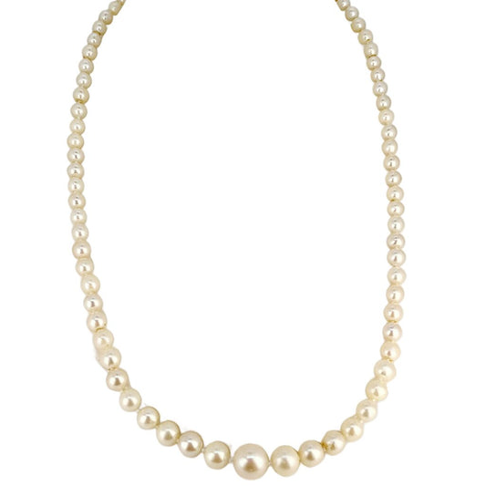 Graduated Cultured Pearl Necklace w Platinum Clasp Set w Diamonds & Sapphires