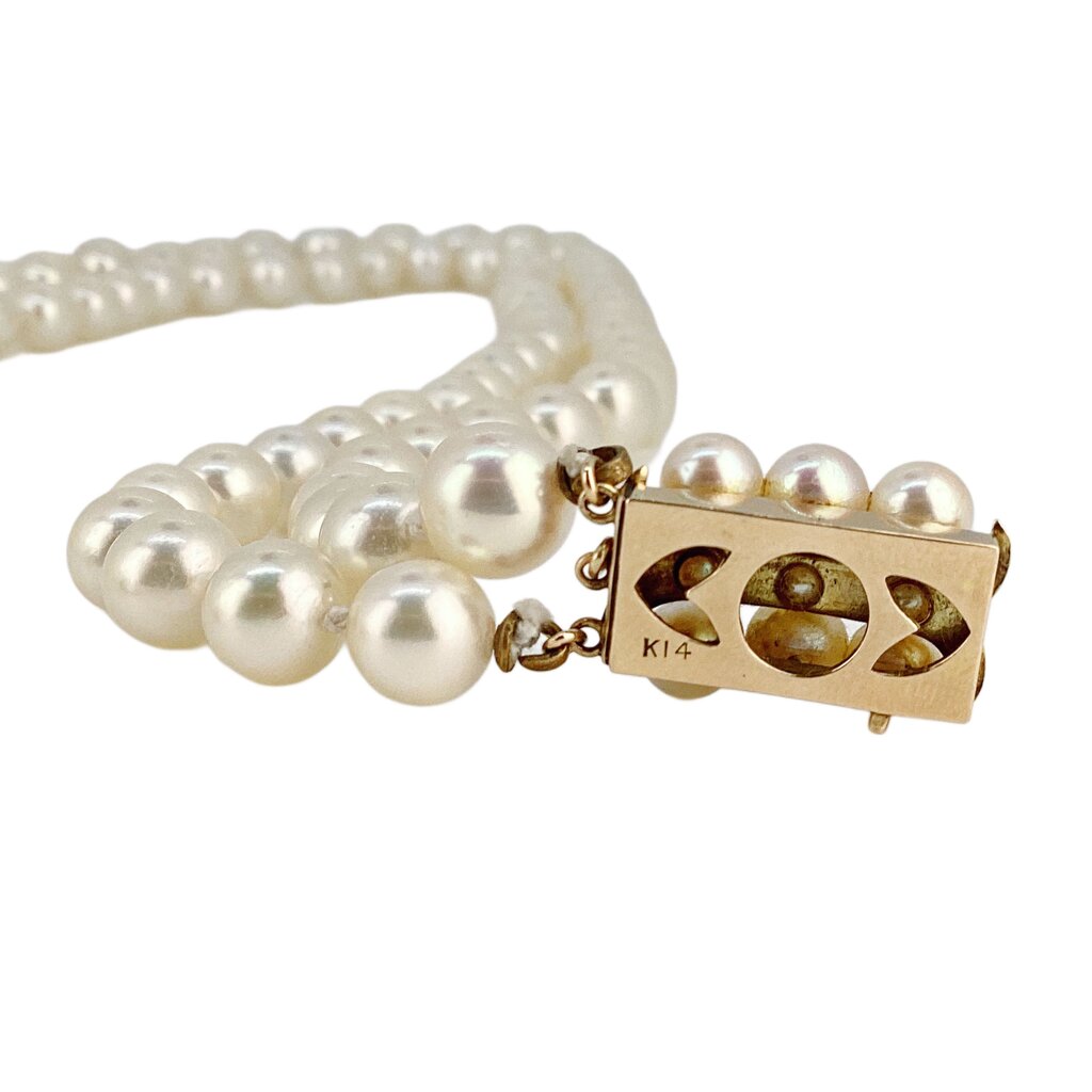 Two Strand Cultured Pearl Necklace w 14Kt Gold Clasp