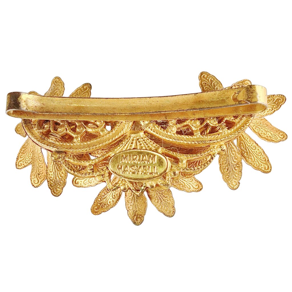 Miriam Haskell Gold Tone w Faux Pearl Hair Clip