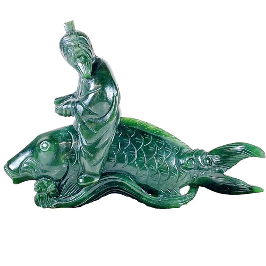 Jade Carving of a Man on Fishback