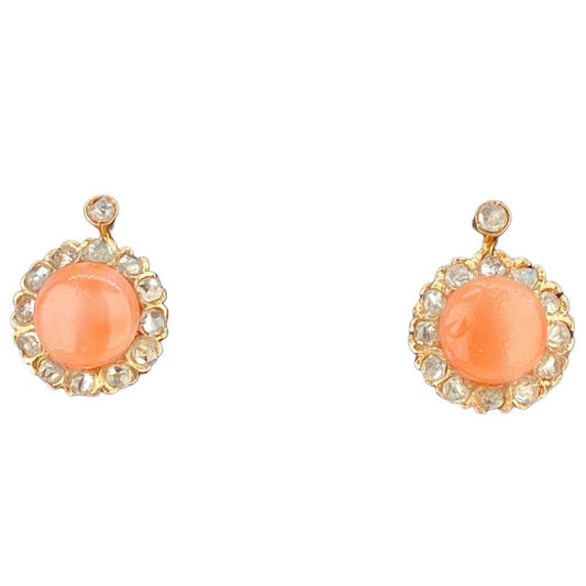 14Kt Gold Diamond & Coral Post Earrings