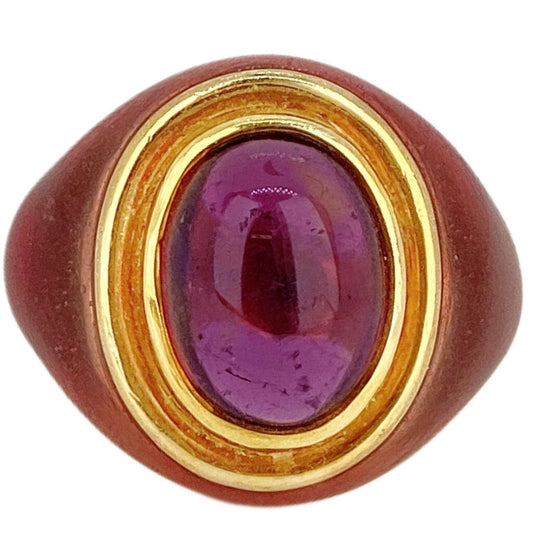 18Kt Gold Ring w Center Amethyst and Enamel