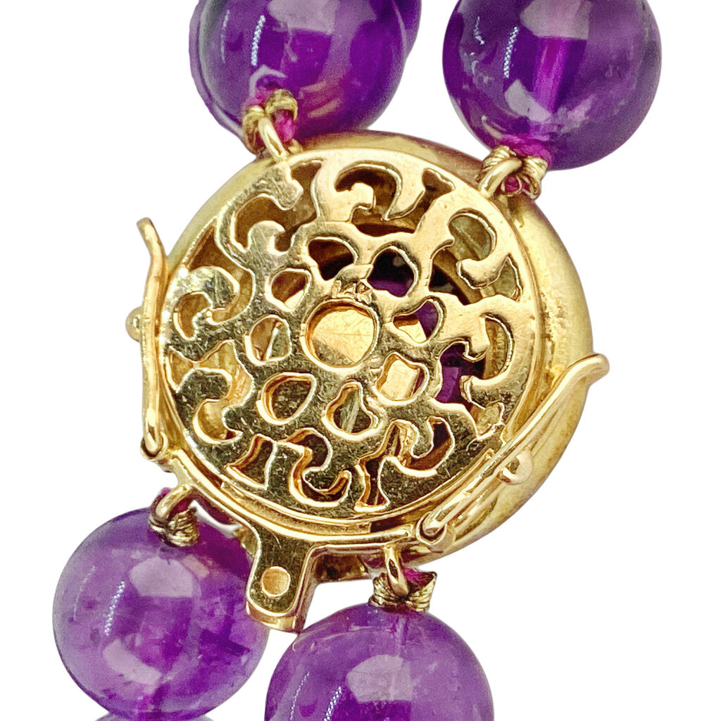 Amethyst Double Strand Necklace w 14Kt Gold Clasp w Diamonds Surrounding