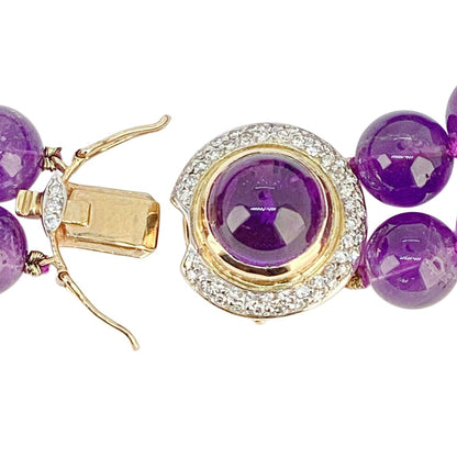 Amethyst Double Strand Necklace w 14Kt Gold Clasp w Diamonds Surrounding