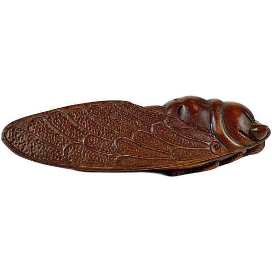Wood Carved Cicada Netsuke