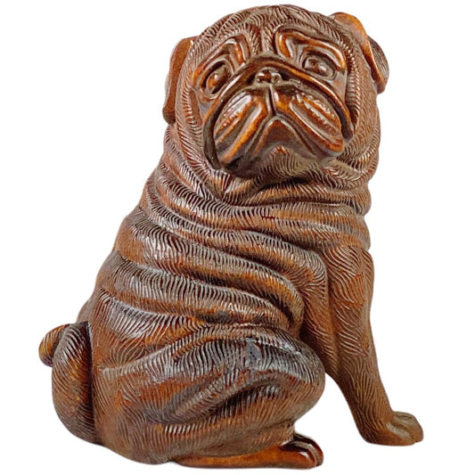 Wood Carved Dog Netsuke