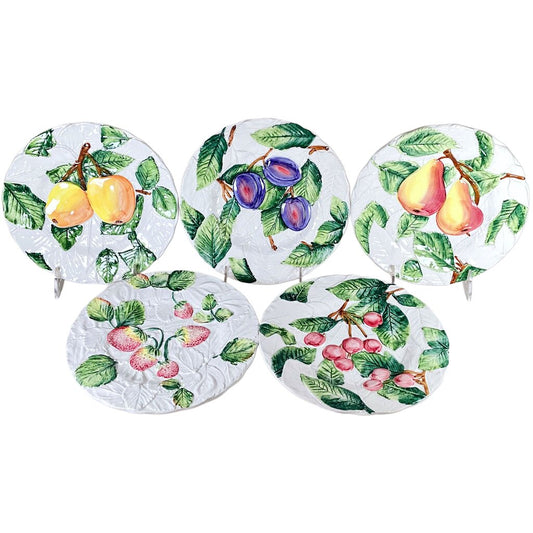 5 pc. Majolica Leaf Patterned Plates w/ Mixed Fruit