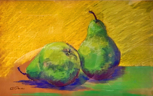 Two Green Pears. Pastel on Paper. American 20th Century