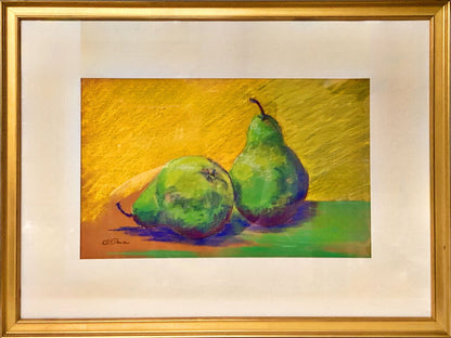 Two Green Pears. Pastel on Paper. American 20th Century