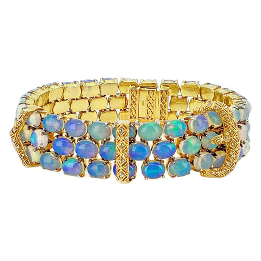 Vermeil Stering Belt Bracelet set w Opals & Diamonds & 14Kt Gold Clasp