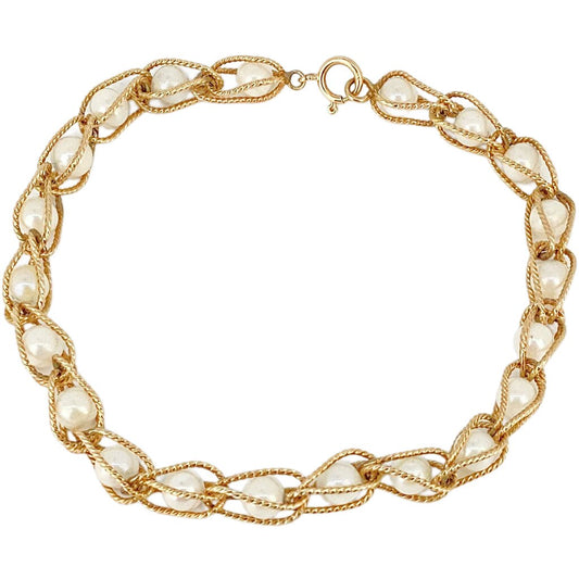 14Kt Gold & Cultured Pearl Rope Twist Bracelet