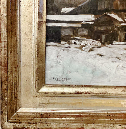 Dean Larson. "Factory in the Snow, Baltimore". Oil on Canvas.