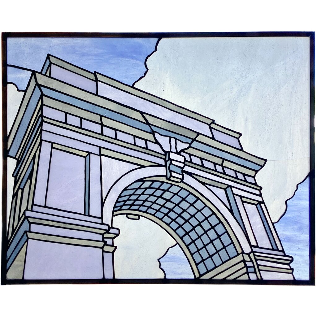 Hand Made Stained Glass Panel of Washington Square Arch, NYC - Opportunity Shop DC