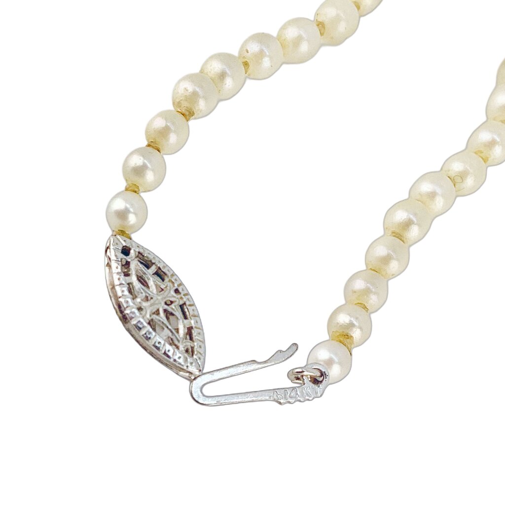 Graduated Pearl Necklace w 14Kt Gold & Sm Diamond Fishhook Clasp