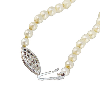 Graduated Pearl Necklace w 14Kt Gold & Sm Diamond Fishhook Clasp