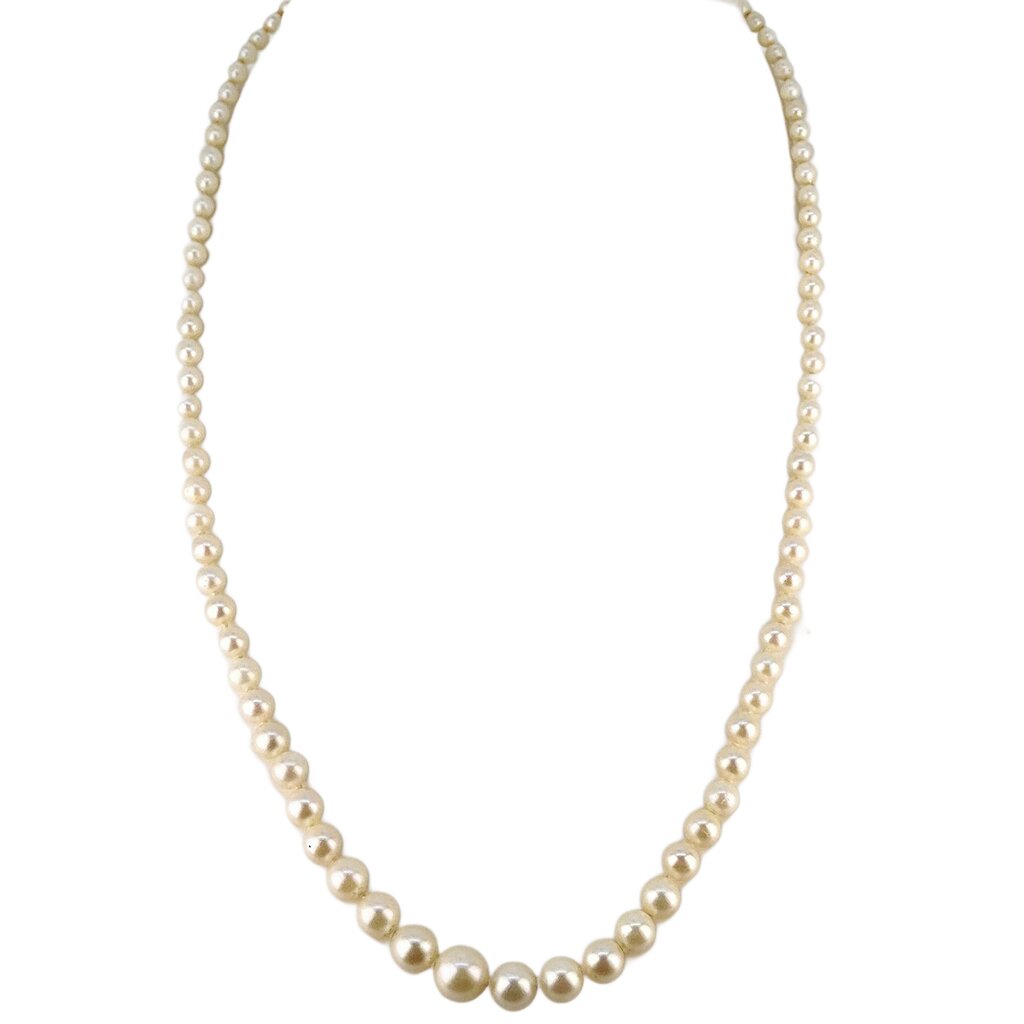 Graduated Pearl Necklace w 14Kt Gold & Sm Diamond Fishhook Clasp