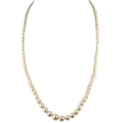 Graduated Pearl Necklace w 14Kt Gold & Sm Diamond Fishhook Clasp