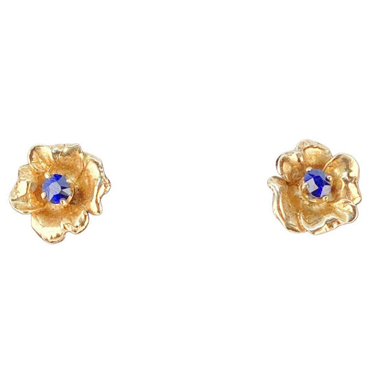 14Kt Gold Flower Post Earring w Sapphires