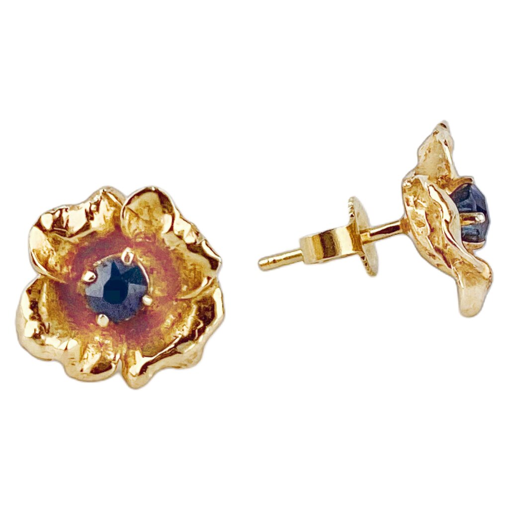 14Kt Gold Flower Post Earring w Sapphires