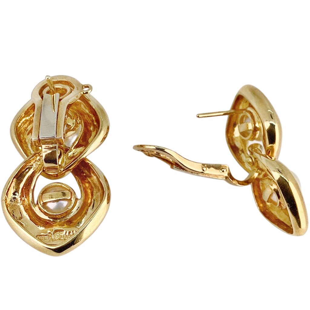 18Kt Gold Infinity Knot w Cultured Pearl Post Earring