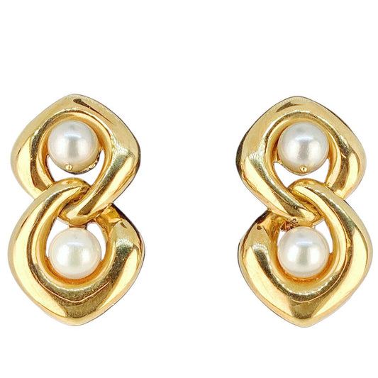 18Kt Gold Infinity Knot w Cultured Pearl Post Earring