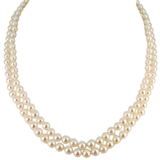 Double Strand Cultured Pearl Necklace w 14Kt Gold Clasp