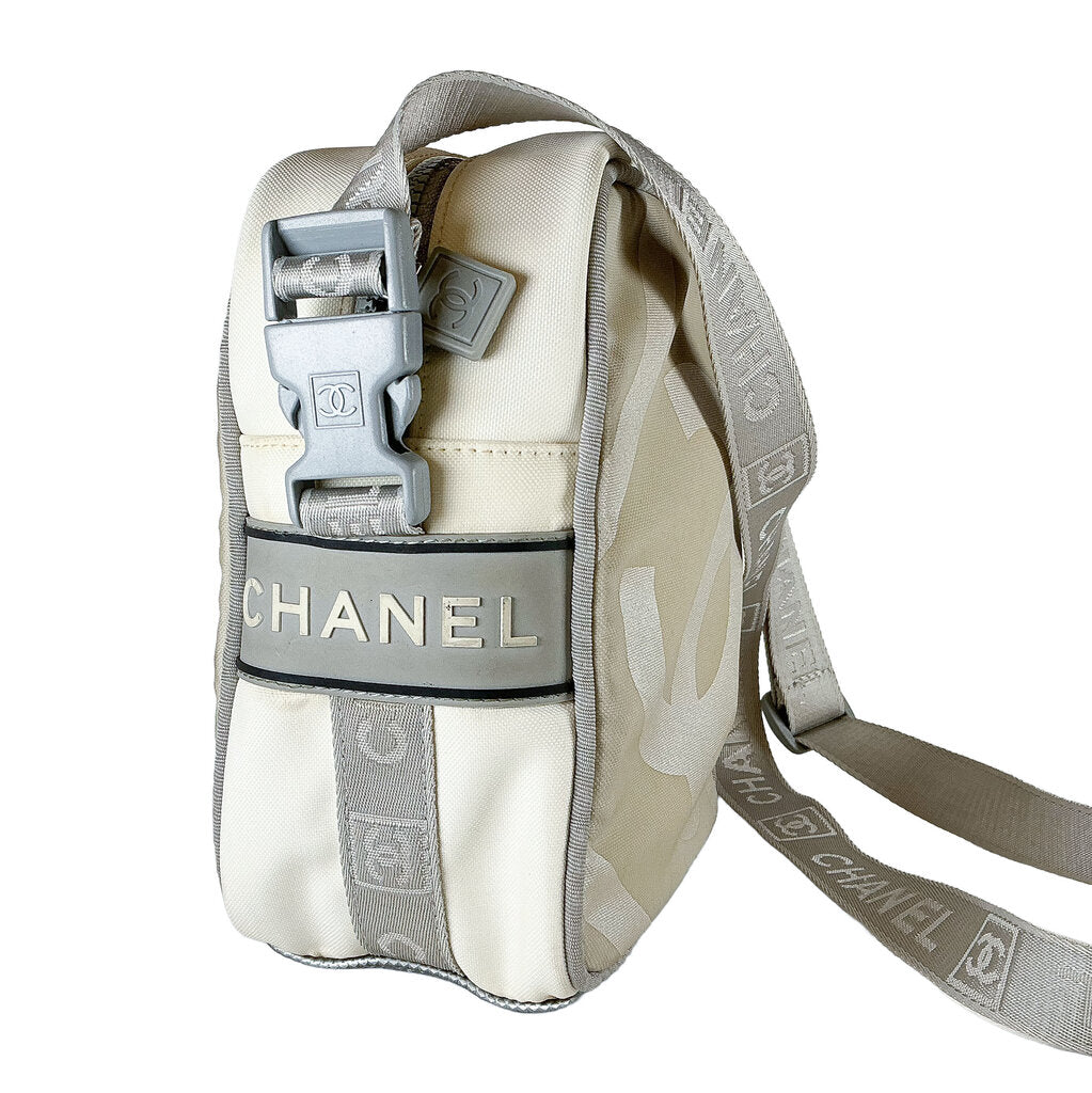 Chanel Ivory & Gray Nylon Messenger Sport Bag (Orig $1865) - Opportunity Shop DC