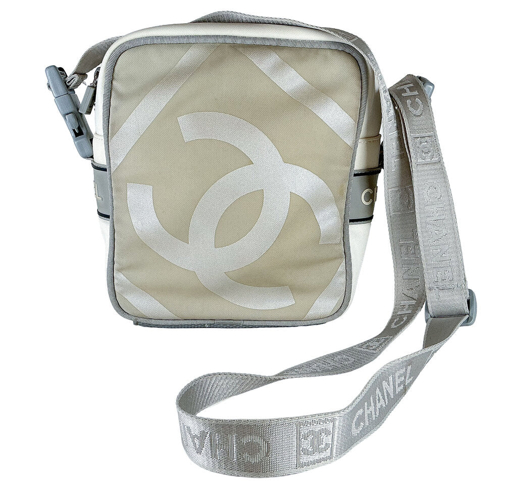 Chanel Ivory & Gray Nylon Messenger Sport Bag (Orig $1865) - Opportunity Shop DC