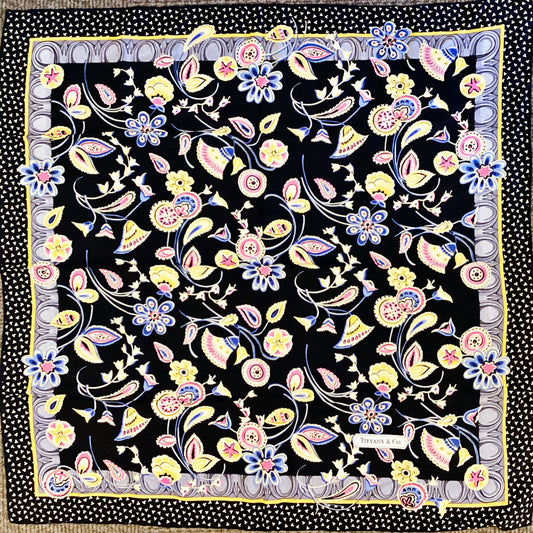 Tiffany & Co. Black Floral Silk Scarf (Orig $440) - Opportunity Shop DC