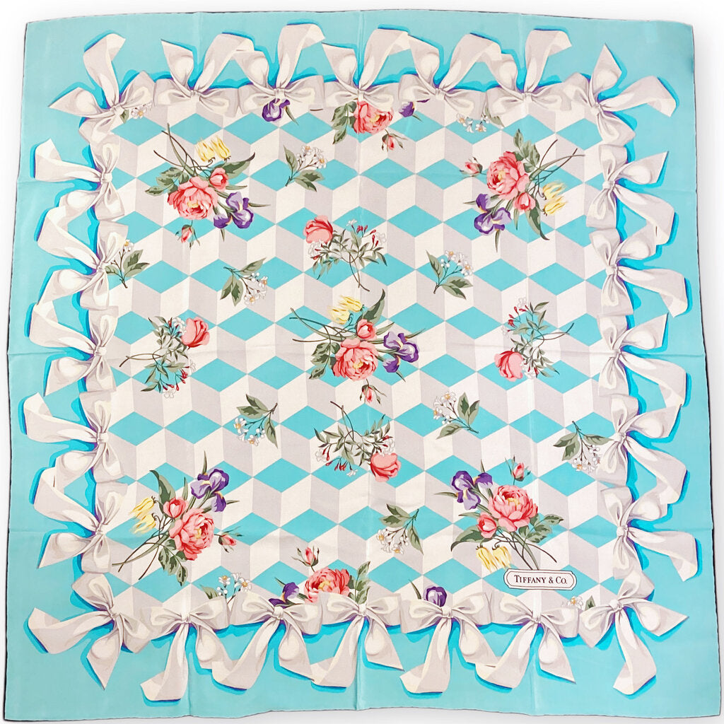 Tiffany & Co. Blue Floral Silk Scarf (Orig $475