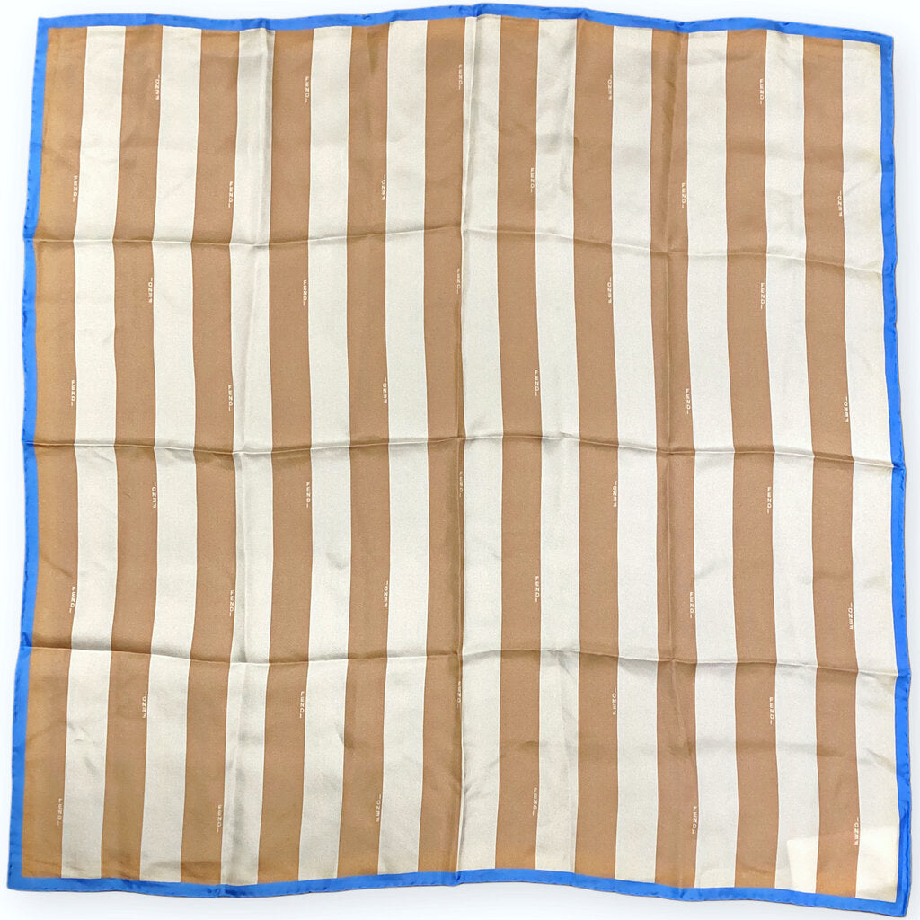 Fendi Cream & Brown Striped w Blue Boarder Silk Scarf (Orig $475)