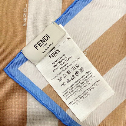 Fendi Cream & Brown Striped w Blue Boarder Silk Scarf (Orig $475)