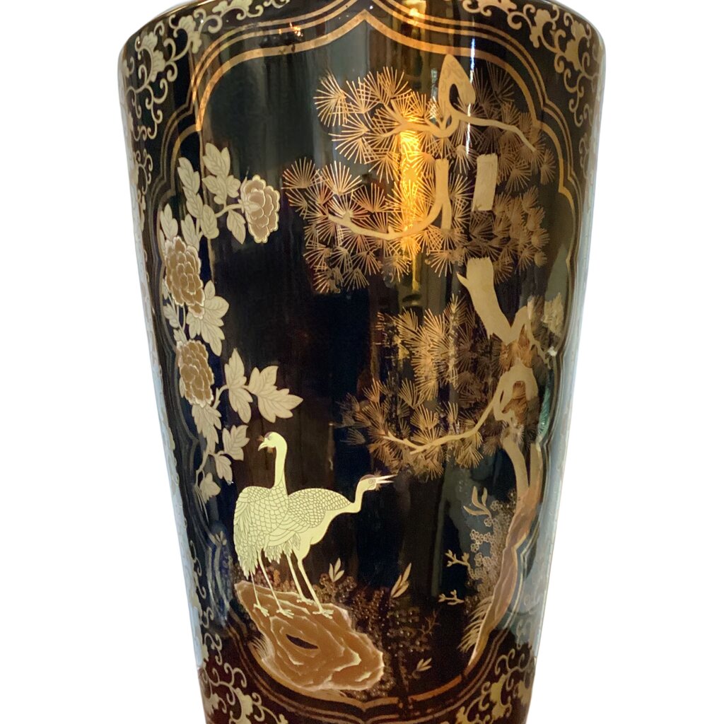 Vintage Black & Gold Qing Style Mallet Vase - Opportunity Shop DC