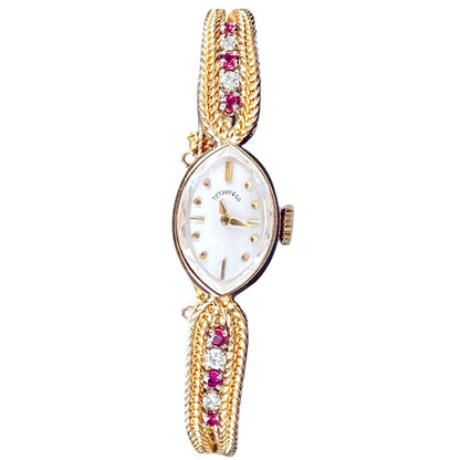 Tiffany Women's Watch 14Kt Gold Watch w Diamonds & Rubies