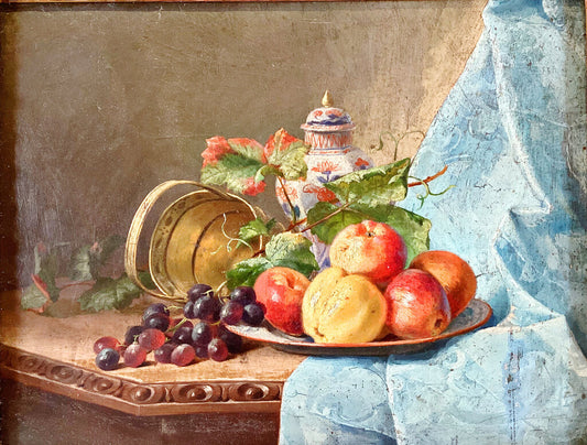 Still Life with Fruit. Late 19th Century French. Oil on Board.