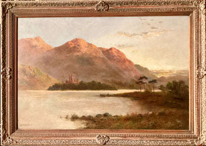 Campbell Scott. View over Lake & Mountain Castle. Oil on Canvas.