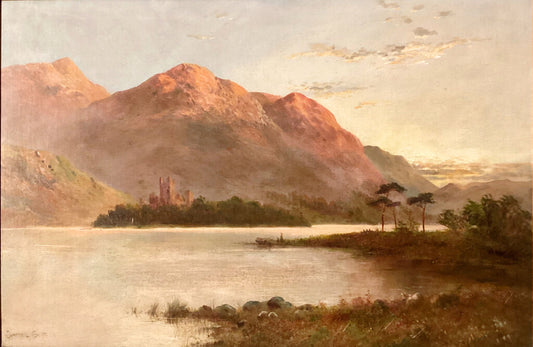 Campbell Scott. View over Lake & Mountain Castle. Oil on Canvas.