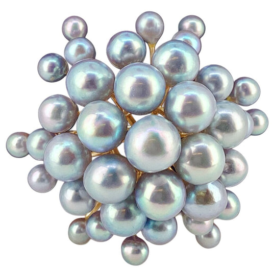 14Kt Gold & Cultured Gray Pearls Starburst Brooch