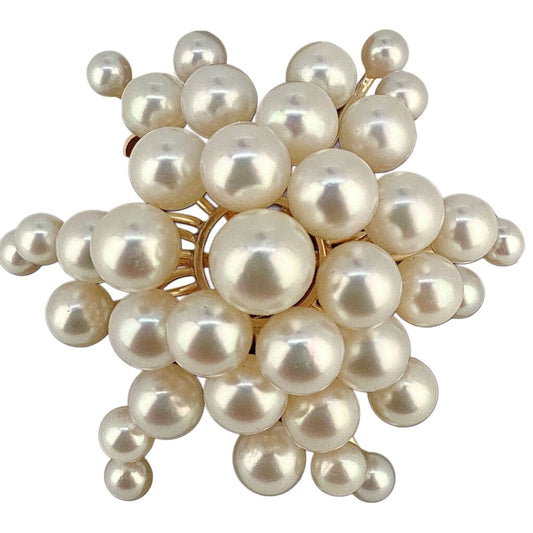 14Kt Gold & Cultured White Pearls Starburst Brooch