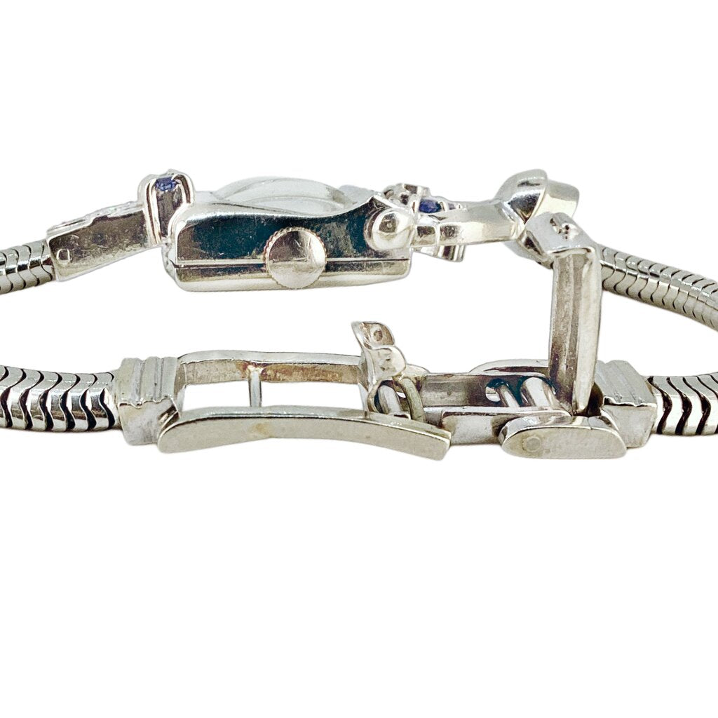1940's 14Kt White Gold Ladies Watch w Diamond & Sapphires