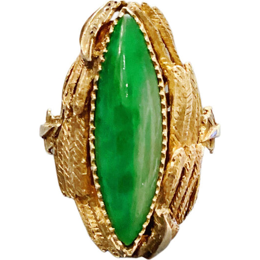 14Kt Yellow Gold Navette Jadeite Ring