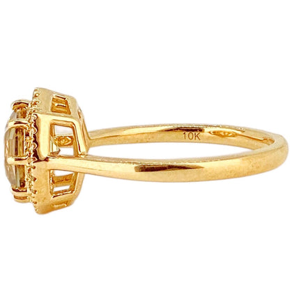 10Kt Gold w Lemon Quartz & Diamond Ring