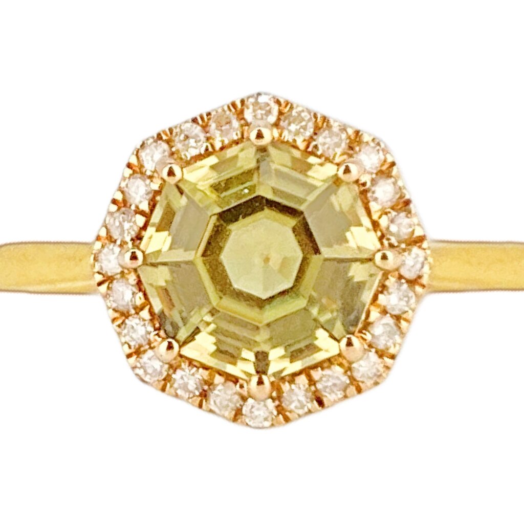 10Kt Gold w Lemon Quartz & Diamond Ring
