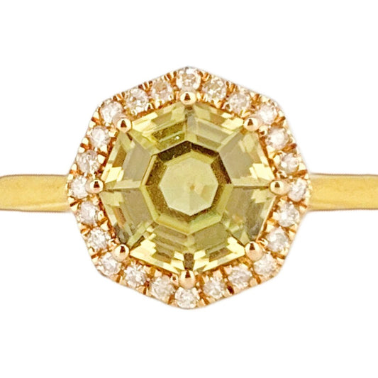 10Kt Gold w Lemon Quartz & Diamond Ring