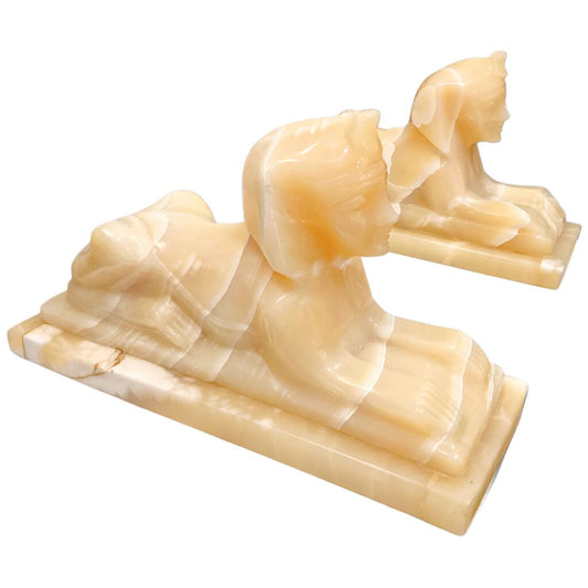 Pair of Antique Alabaster Sphinx Lamps
